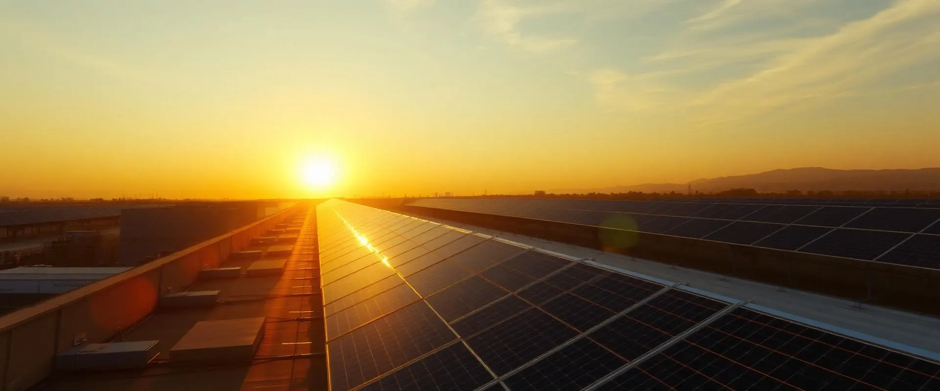 Solar panels at sunset
